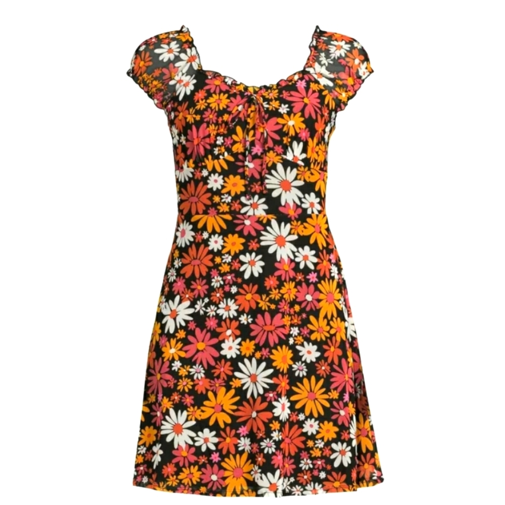 Black Mesh Flower Mini Dress